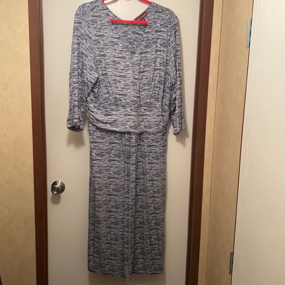 Navy and white midi length dress